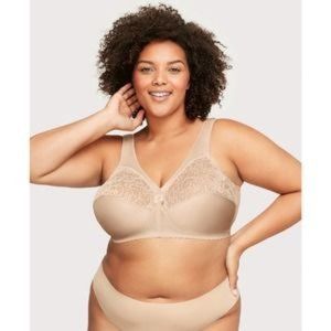 Glamorise Magic Lift Full Figure Wireless Support Bra Blush Sz 36J Nude Tan Lace
